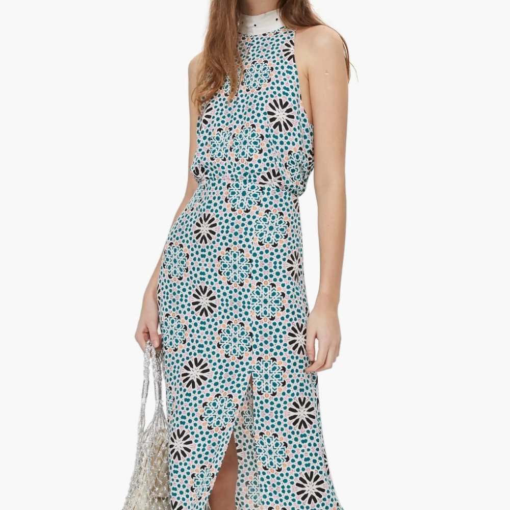 Topshop Geo Tie Neck Halter Midi Dress Size 6